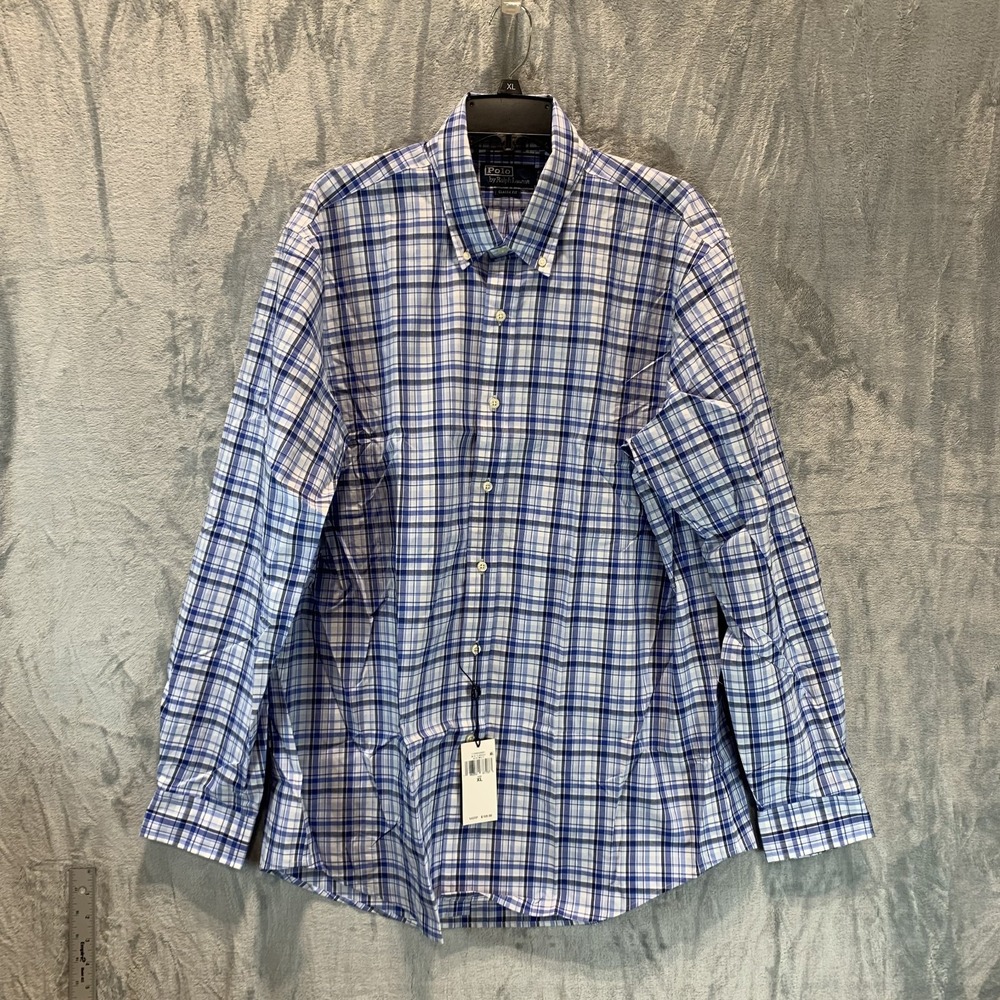 Polo Ralph Lauren Mens Button Down Shirt XL Classic Fit Blue Plaid‎ Long Sleeve